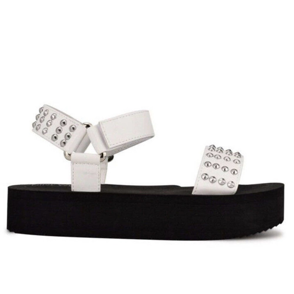 New Nine West Womans Comehere3 Studded Platform Sandals White‎ Sz 9M NIB